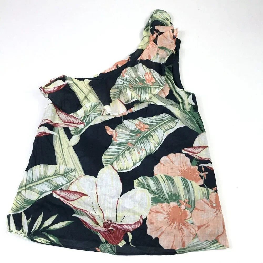Ann Taylor One Shoulder Blouse Hawaiian Lightweight Zip Shirt Resort Wear Top XS